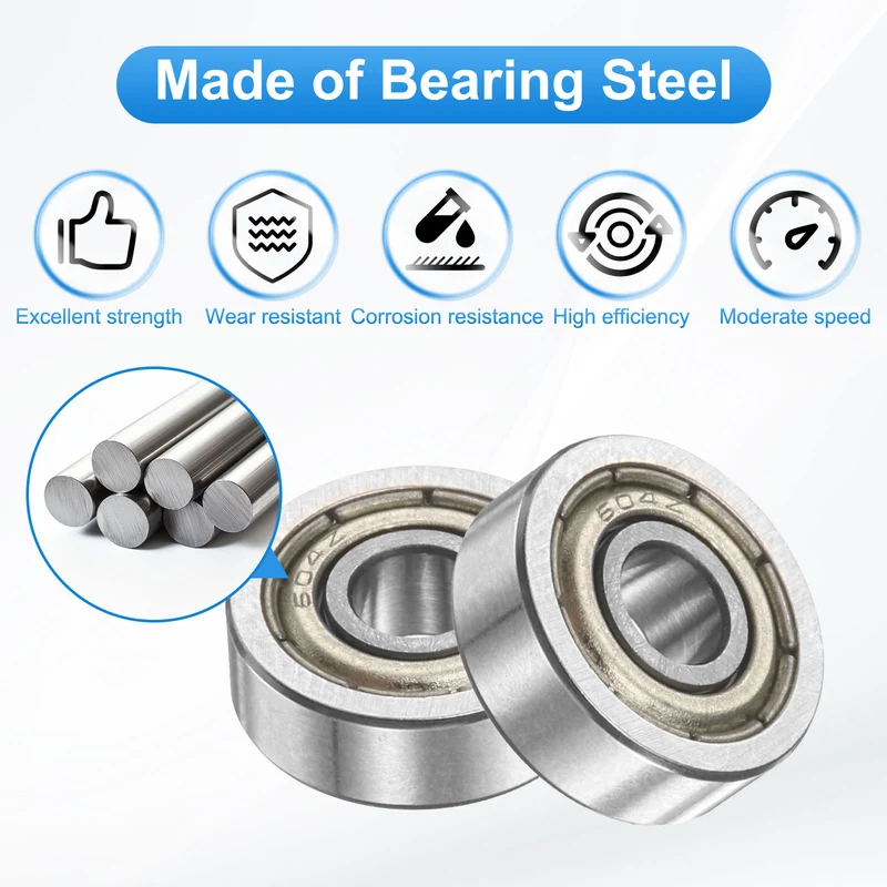 604ZZ 4x12x4mm Deep Groove Ball Bearing, 8Pcs Metal Sealed Industrial Bearing