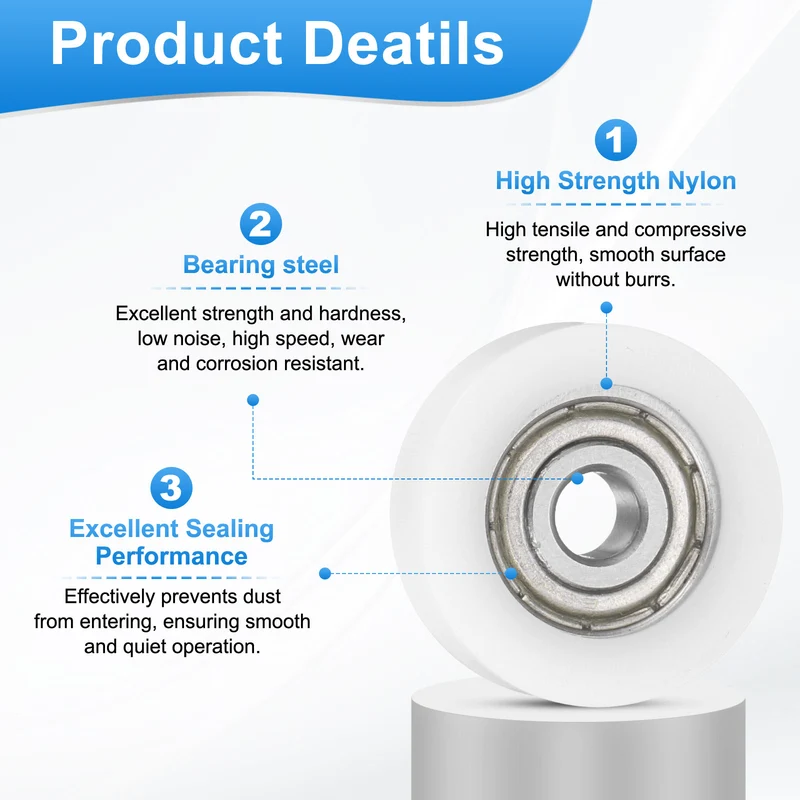 5x22x7mm Ball Bearing Guide Pulley Roller, 10PCS Nylon Round Wheel 625ZZ