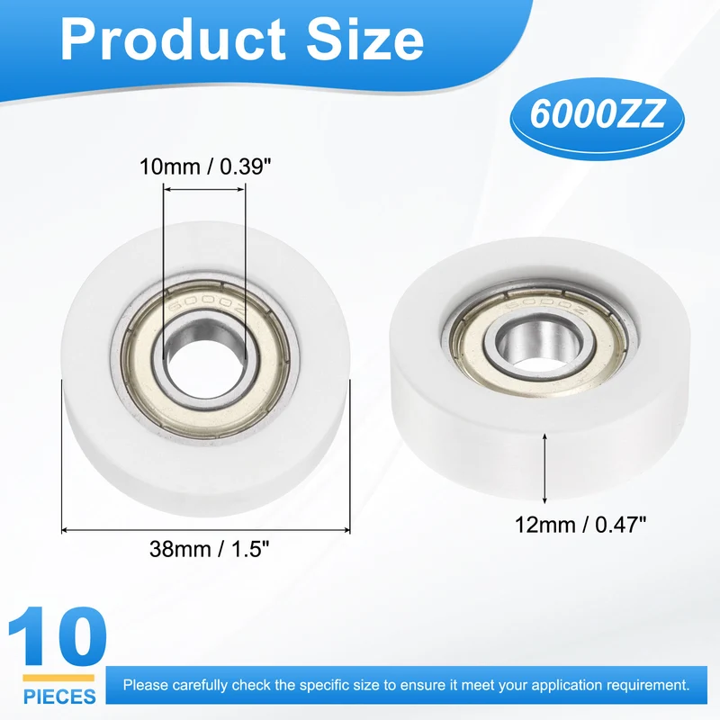 10x38x12mm Ball Bearing Guide Pulley Roller, 10PCS Nylon Round Wheel 6000ZZ