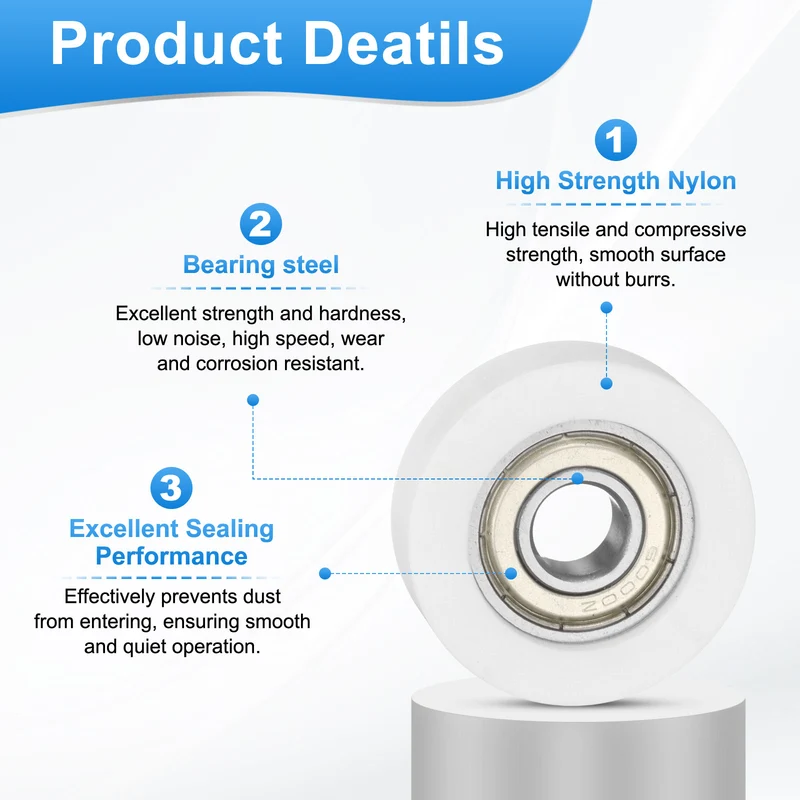 10x38x12mm Ball Bearing Guide Pulley Roller, 10PCS Nylon Round Wheel 6000ZZ