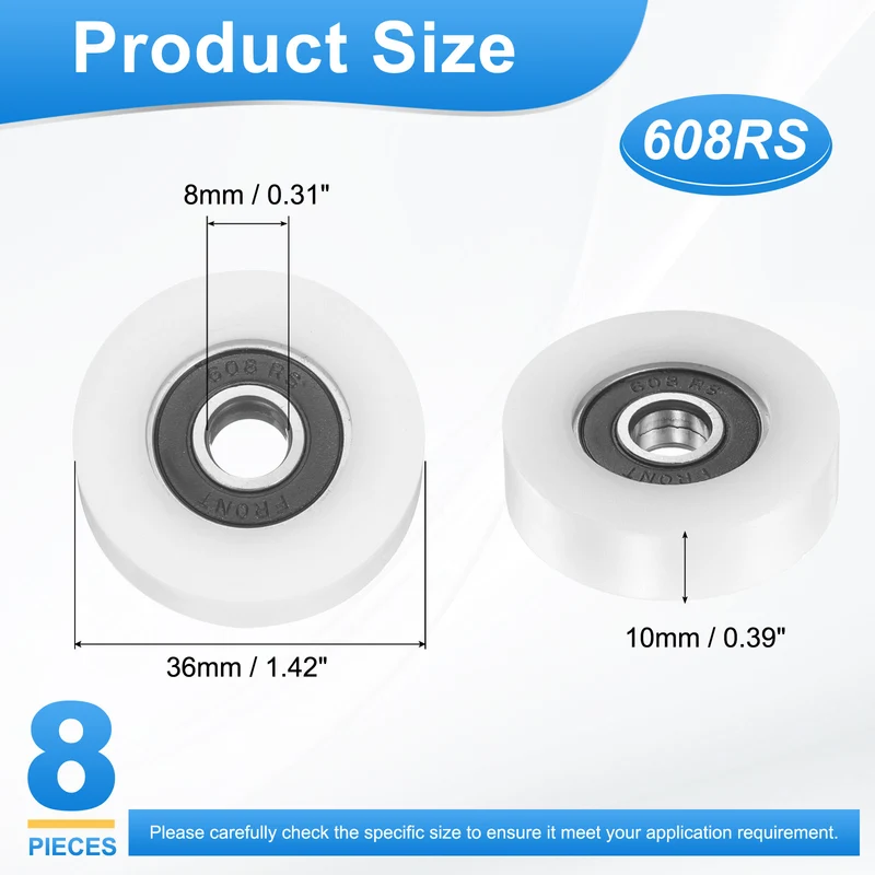 8x36x10mm Ball Bearing Guide Pulley Roller, 8PCS Nylon Round Wheel 608RS