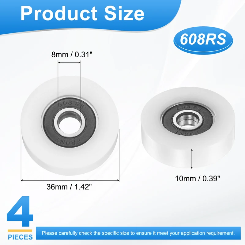 8x36x10mm Ball Bearing Guide Pulley Roller, 4PCS Nylon Round Wheel 608RS