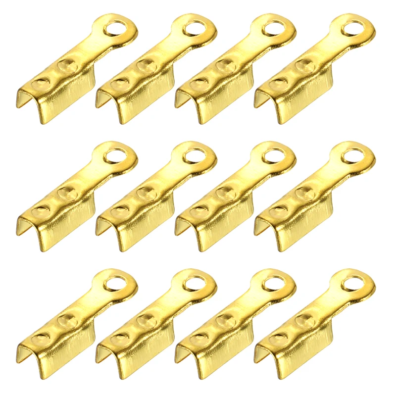 600 Pcs Fold Over Cord Ends, 8.1x1.2mm Ribbon Crimp Ends Cap (Gold)