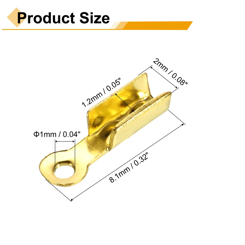 600 Pcs Fold Over Cord Ends, 8.1x1.2mm Ribbon Crimp Ends Cap (Gold)