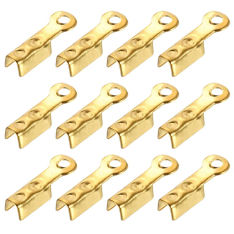400 Pcs Fold Over Cord Ends, 8.1x1.2mm Ribbon Crimp Ends Cap (Light Gold)