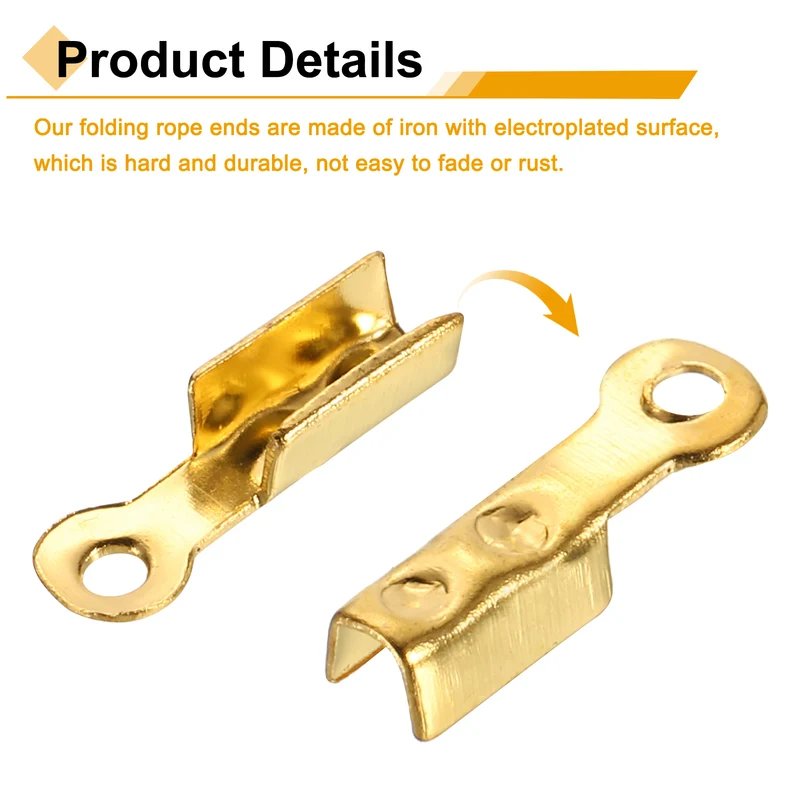 400 Pcs Fold Over Cord Ends, 8.1x1.2mm Ribbon Crimp Ends Cap (Light Gold)