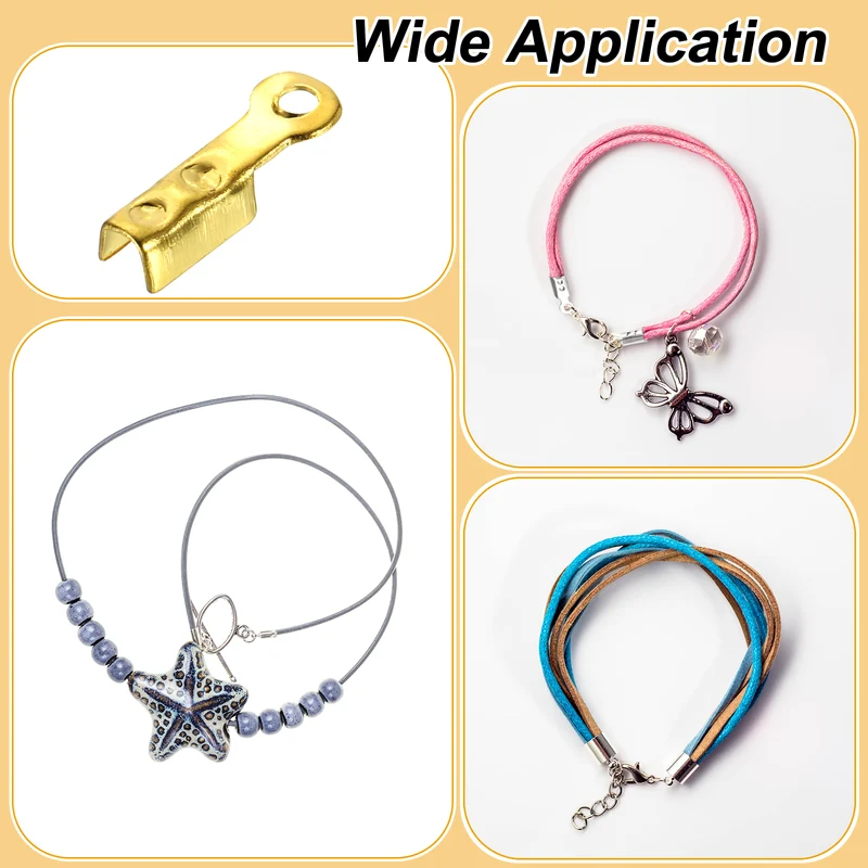 400 Pcs Fold Over Cord Ends, 8.1x1.2mm Ribbon Crimp Ends Cap (Gold)