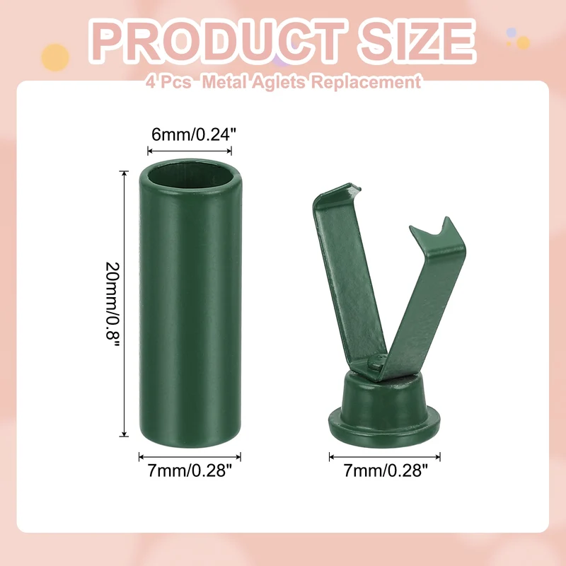 0.8 Inch Aglets for Shoelaces, 4 Pcs Metal Aglets Replacement Tips, Dark Green