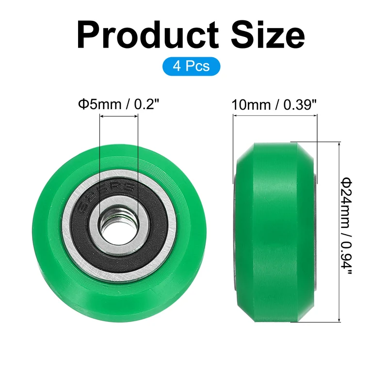 4Pcs 3D Printer Wheel with 625RS Linear Bearing for 3D Printer, Green