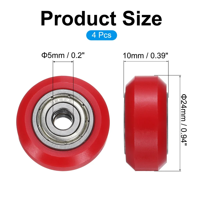 4Pcs 3D Printer Wheel with 625ZZ Linear Bearing for 3D Printer, Red