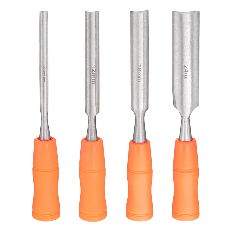 4pcs Wood Chisel Set Inner Beveled Edge Blade Flat Chisel with Handle