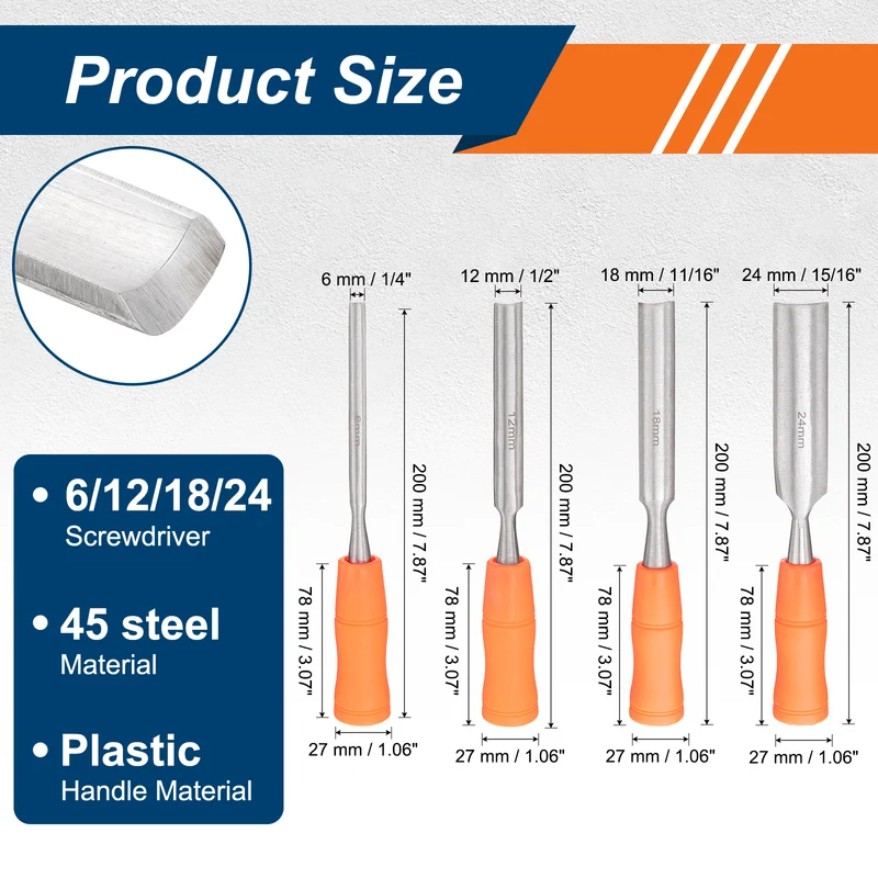 4pcs Wood Chisel Set Inner Beveled Edge Blade Flat Chisel with Handle