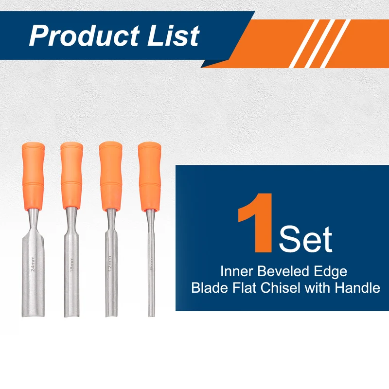 4pcs Wood Chisel Set Inner Beveled Edge Blade Flat Chisel with Handle