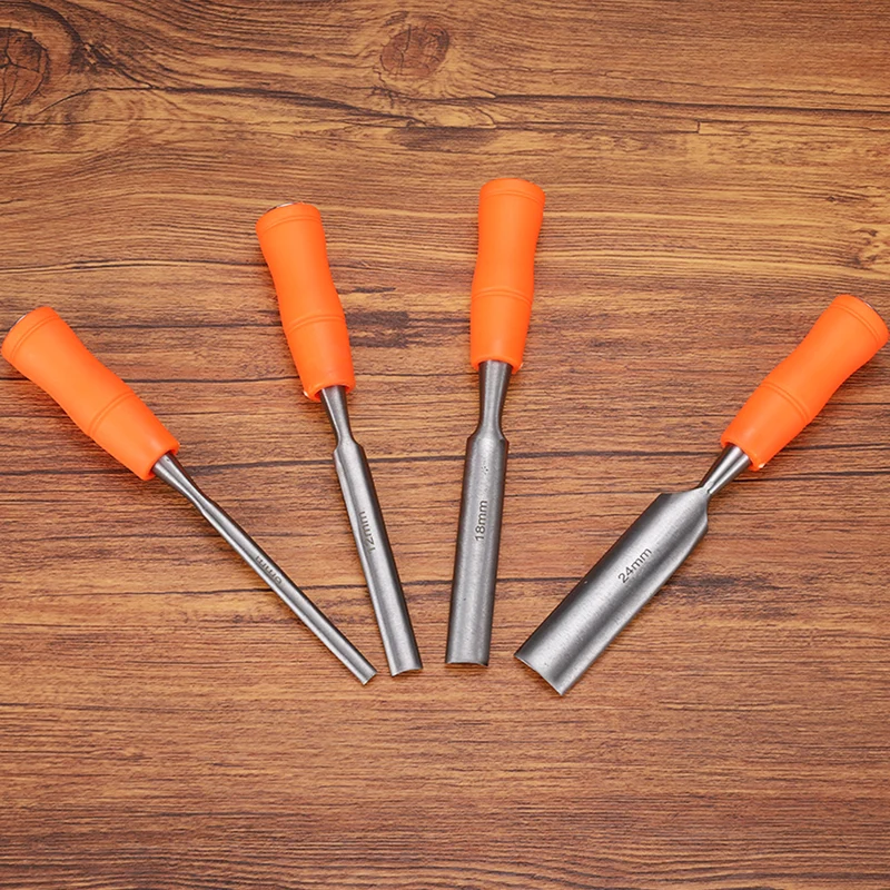 4pcs Wood Chisel Set Inner Beveled Edge Blade Flat Chisel with Handle