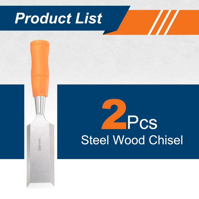 2pcs Wood Chisel 1-1/2" Beveled Edge Blade Wood Working Flat Chisel with Handle