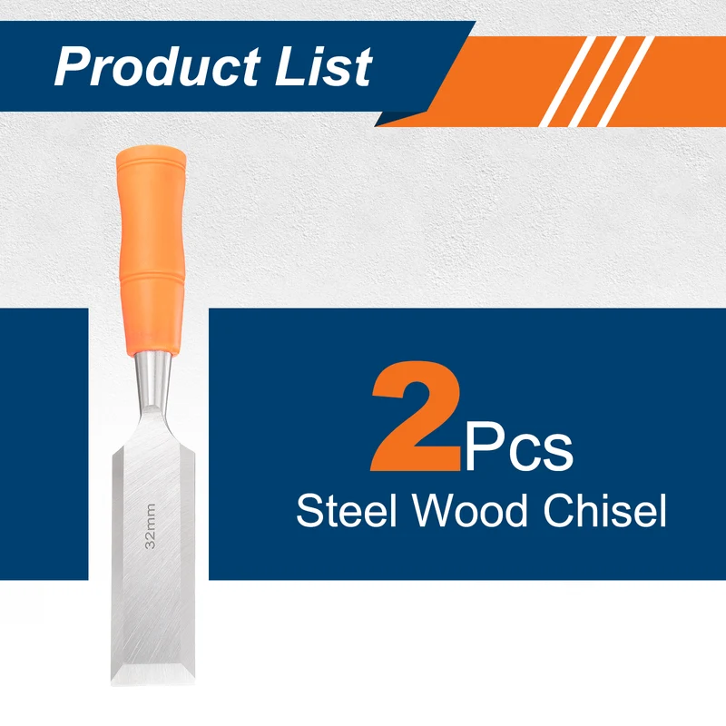 2pcs Wood Chisel 1-1/4" Beveled Edge Blade Wood Working Flat Chisel with Handle