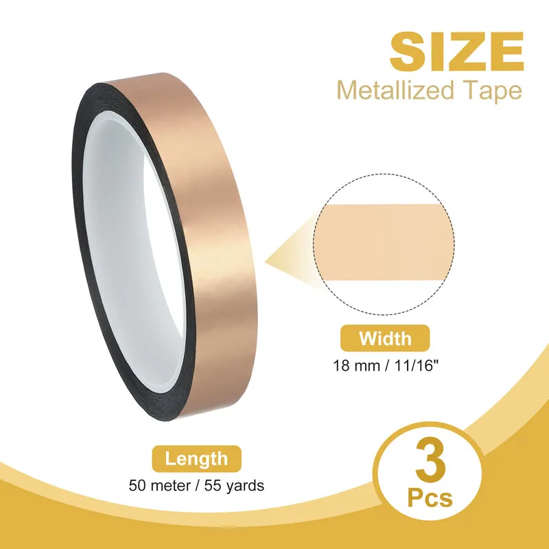3 Pcs Metalized Polyester Film Tape 11/16 in x 55 Yard Champagne Gold