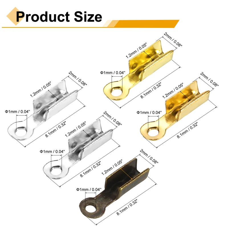 400 Pcs Fold Over Cord Ends, 8.1x1.2mm Ribbon Crimp Ends Cap (5 Colors)