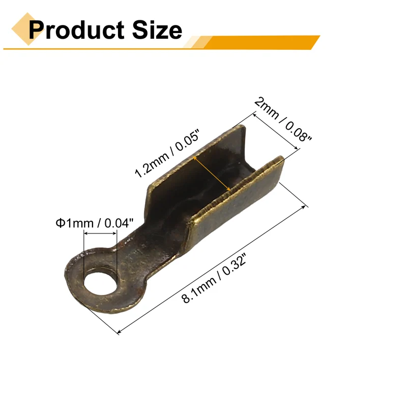 200 Pcs Fold Over Cord Ends, 8.1x1.2mm Ribbon Crimp Ends Cap (Bronze)