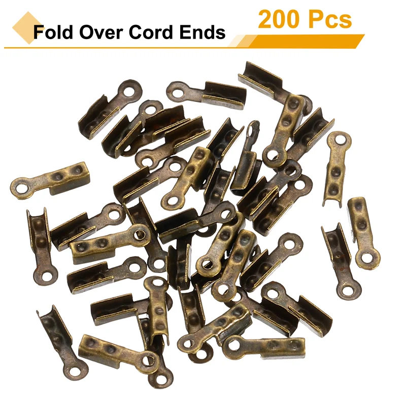 200 Pcs Fold Over Cord Ends, 8.1x1.2mm Ribbon Crimp Ends Cap (Bronze)