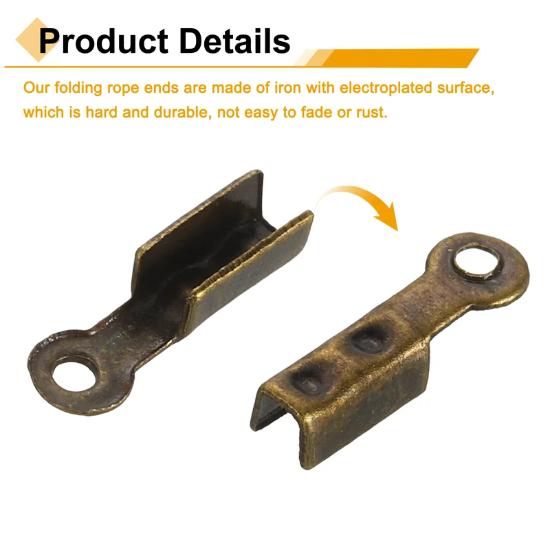 200 Pcs Fold Over Cord Ends, 8.1x1.2mm Ribbon Crimp Ends Cap (Bronze)