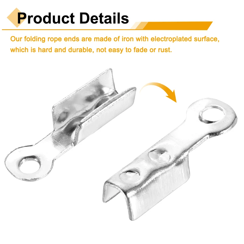 200 Pcs Fold Over Cord Ends, 8.1x1.2mm Ribbon Crimp Ends Cap (White K)