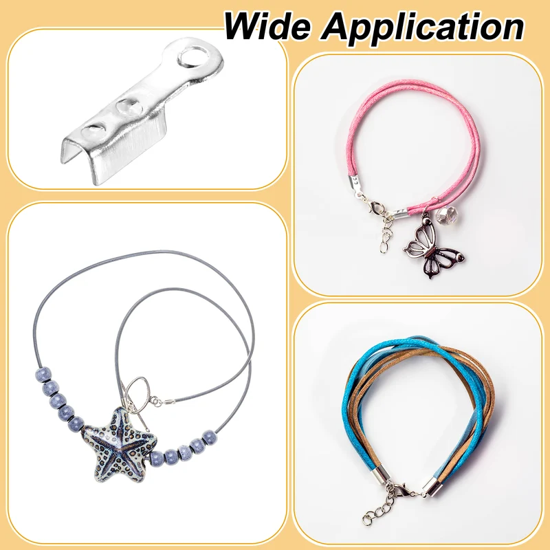 200 Pcs Fold Over Cord Ends, 8.1x1.2mm Ribbon Crimp Ends Cap (White K)