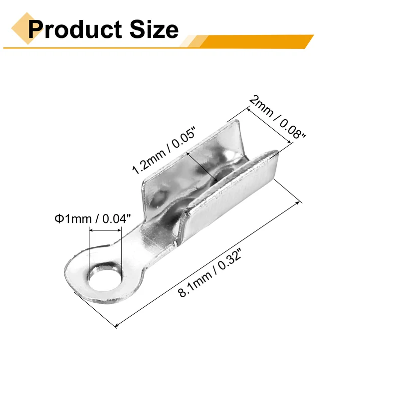 200 Pcs Fold Over Cord Ends, 8.1x1.2mm Ribbon Crimp Ends Cap (Silver)