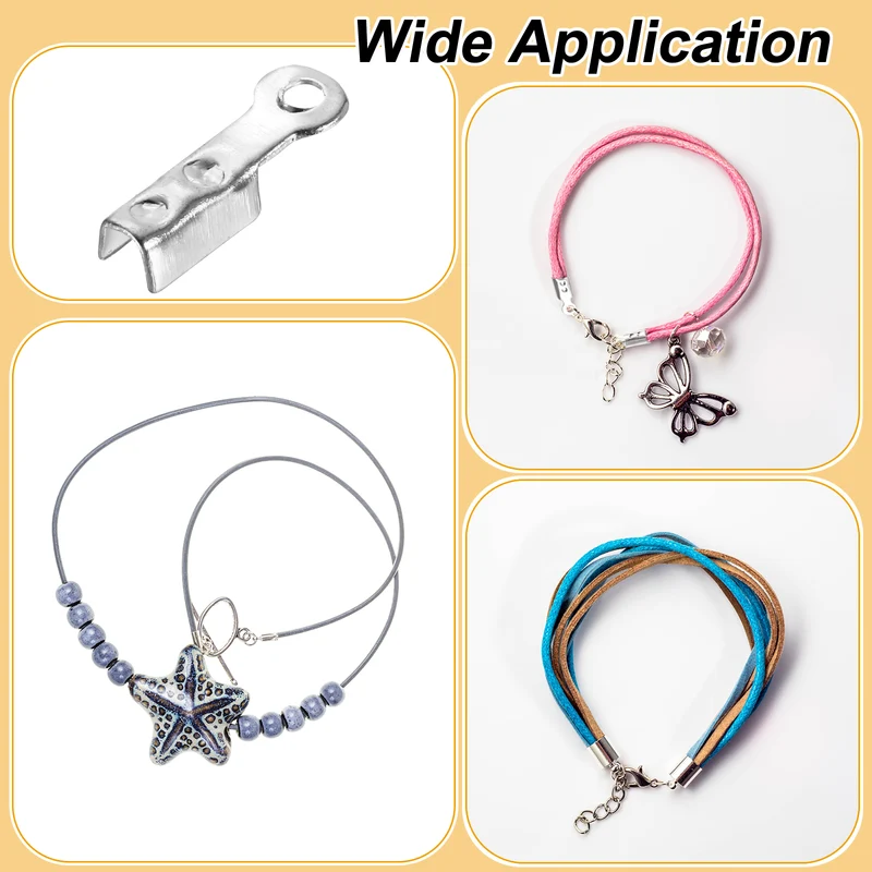 200 Pcs Fold Over Cord Ends, 8.1x1.2mm Ribbon Crimp Ends Cap (Silver)