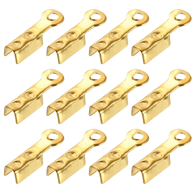 200 Pcs Fold Over Cord Ends, 8.1x1.2mm Ribbon Crimp Ends Cap (Light Gold)