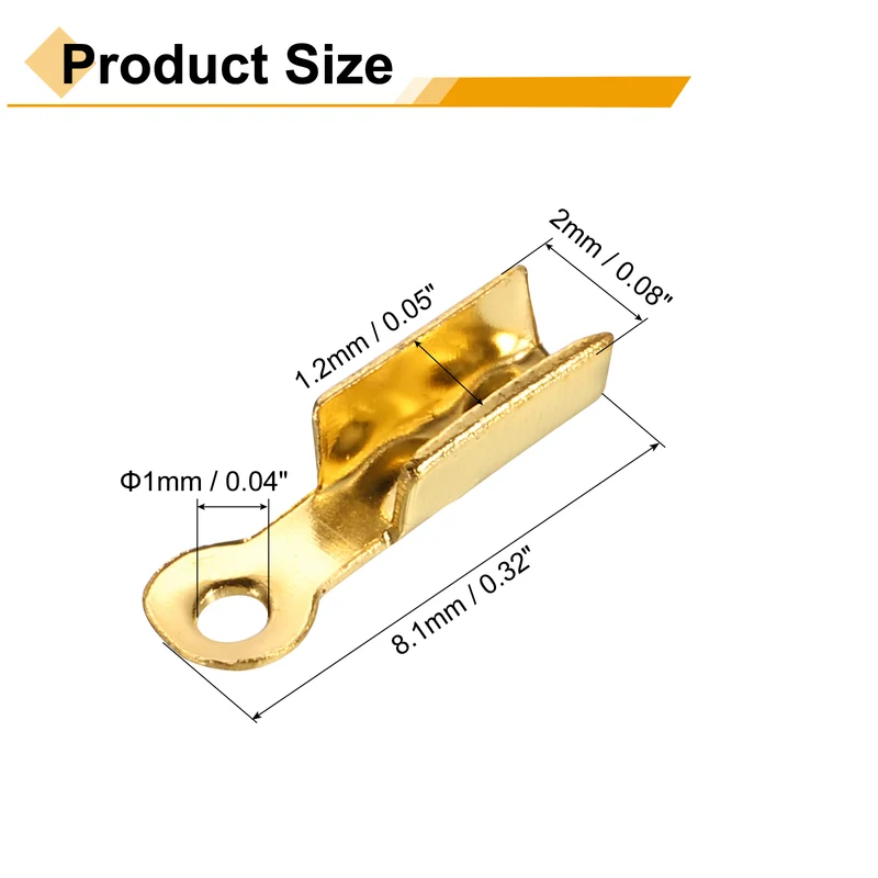 200 Pcs Fold Over Cord Ends, 8.1x1.2mm Ribbon Crimp Ends Cap (Light Gold)