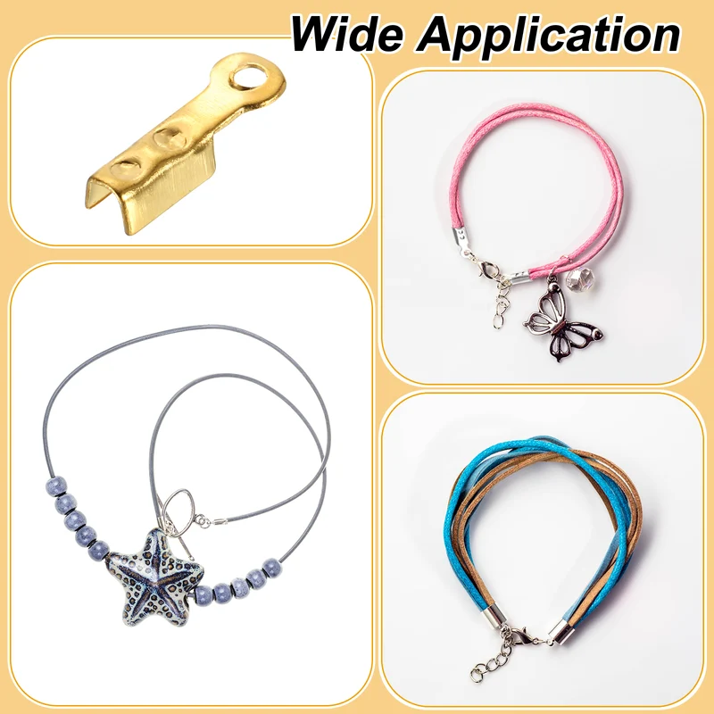 200 Pcs Fold Over Cord Ends, 8.1x1.2mm Ribbon Crimp Ends Cap (Light Gold)