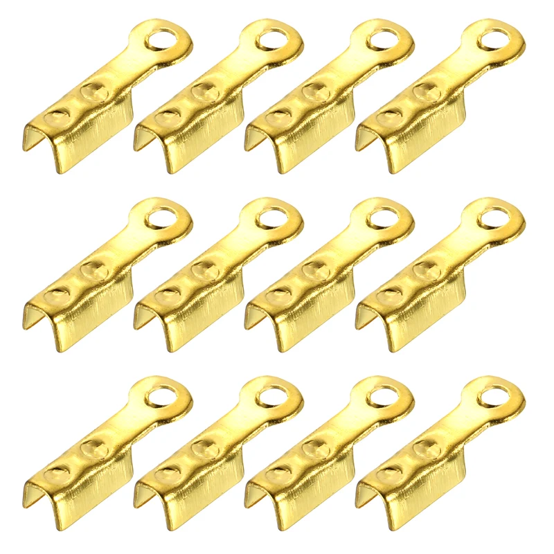 200 Pcs Fold Over Cord Ends, 8.1x1.2mm Ribbon Crimp Ends Cap (Gold)