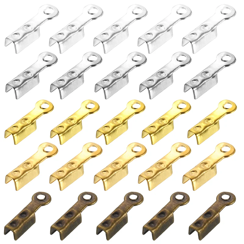 200 Pcs Fold Over Cord Ends, 8.1x1.2mm Ribbon Crimp Ends Cap (5 Colors)