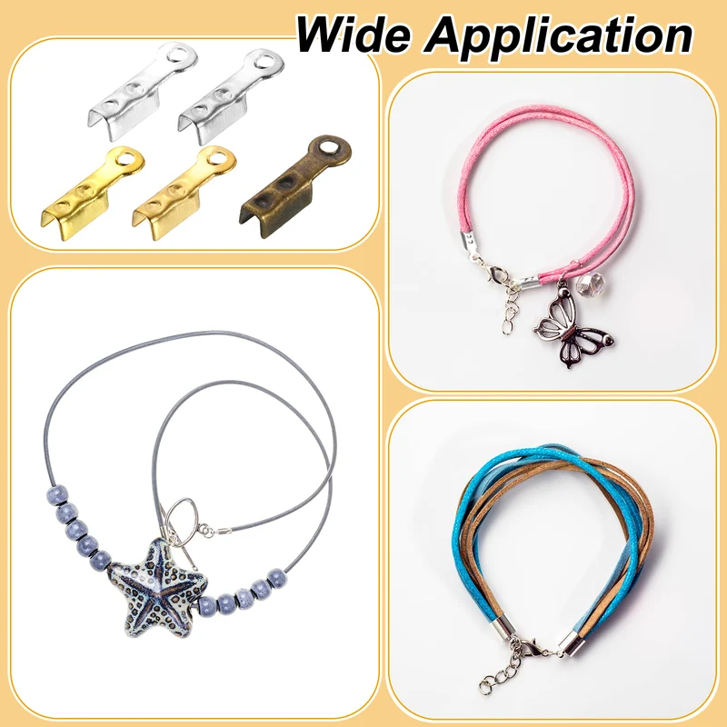 200 Pcs Fold Over Cord Ends, 8.1x1.2mm Ribbon Crimp Ends Cap (5 Colors)