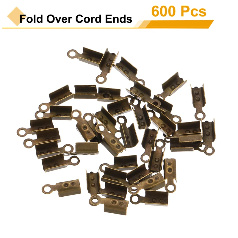 600 Pcs Fold Over Cord Ends, 10.2x2.5mm Ribbon Crimp Ends Cap (Bronze)