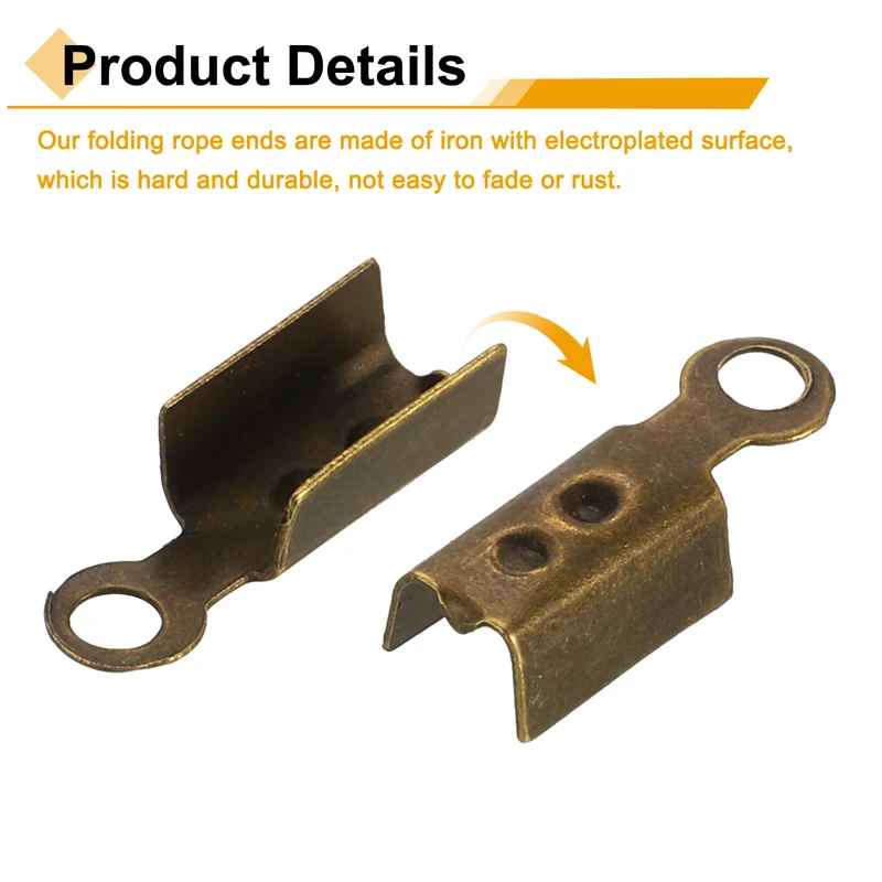 600 Pcs Fold Over Cord Ends, 10.2x2.5mm Ribbon Crimp Ends Cap (Bronze)
