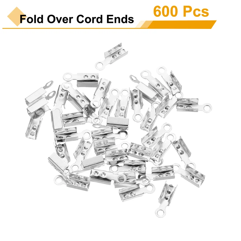 600 Pcs Fold Over Cord Ends, 10.2x2.5mm Ribbon Crimp Ends Cap (White K)