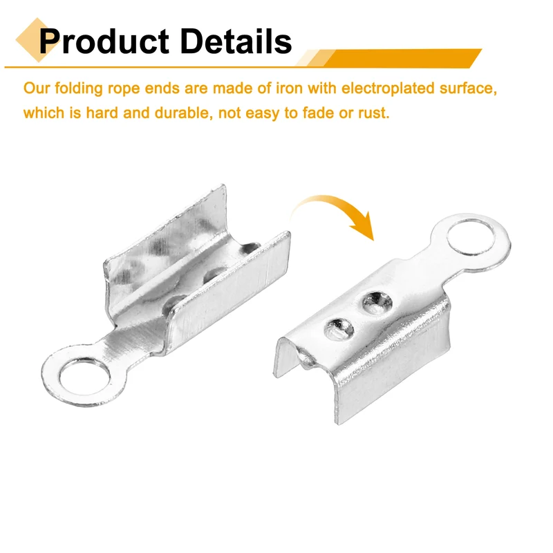 600 Pcs Fold Over Cord Ends, 10.2x2.5mm Ribbon Crimp Ends Cap (White K)