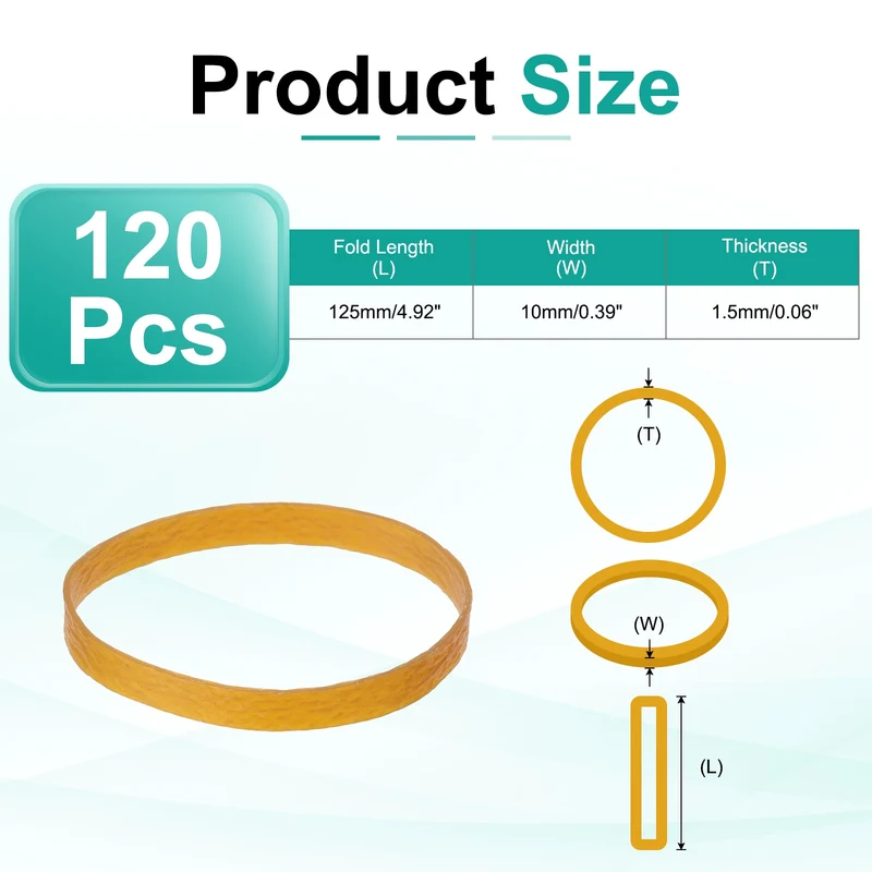 120Pcs Rubber Bands, 4.92x0.39 Inch Elastic Bands for Office Supplies, Yellow