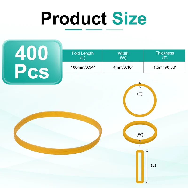 400Pcs Rubber Bands, 3.94x0.16 Inch Elastic Bands for Office Supplies, Yellow