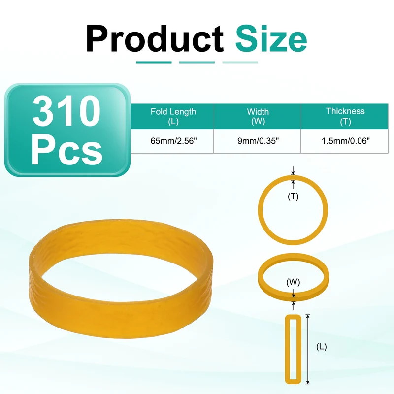 310Pcs Rubber Bands, 2.56x0.35 Inch Elastic Bands for Office Supplies, Yellow