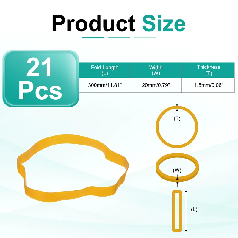 21Pcs Rubber Bands, 11.81x0.79 Inch Elastic Bands for Office Supplies, Yellow