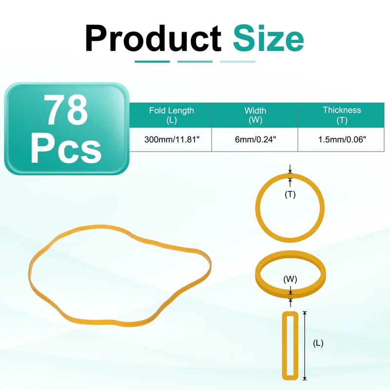 78Pcs Rubber Bands, 11.81x0.24 Inch Elastic Bands for Office Supplies, Yellow