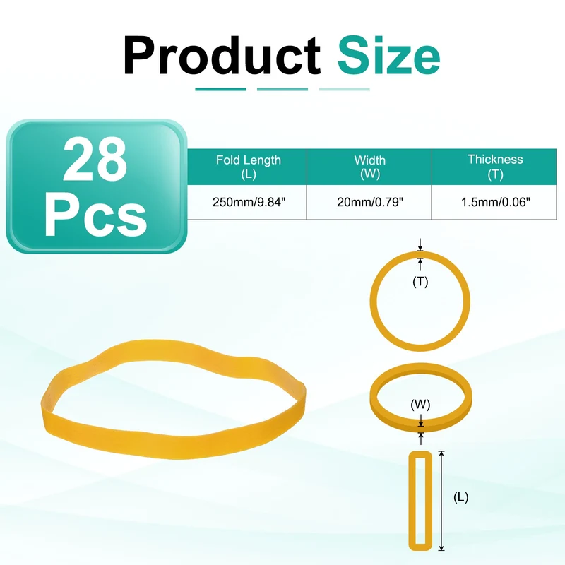 28Pcs Rubber Bands, 9.84x0.79 Inch Elastic Bands for Office Supplies, Yellow