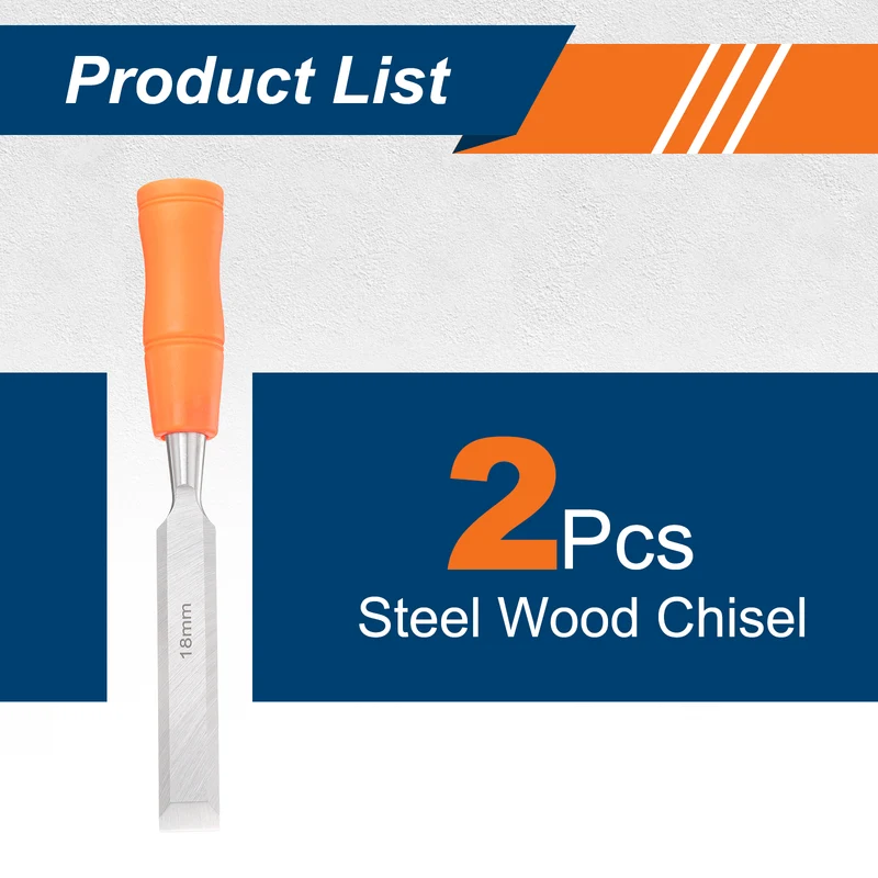 2pcs Wood Chisel 11/16" Beveled Edge Blade Wood Working Flat Chisel with Handle