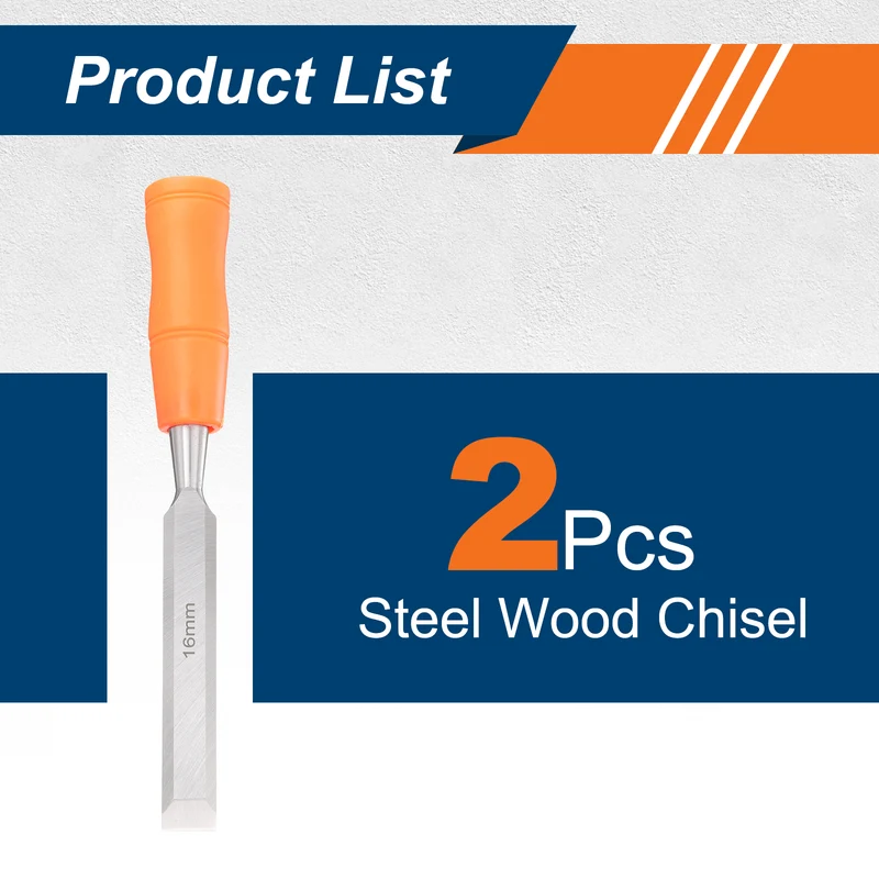 2pcs Wood Chisel 5/8" Beveled Edge Blade Wood Working Flat Chisel with Handle