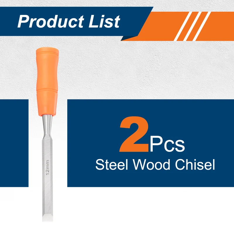 2pcs Wood Chisel 1/2" Beveled Edge Blade Wood Working Flat Chisel with Handle