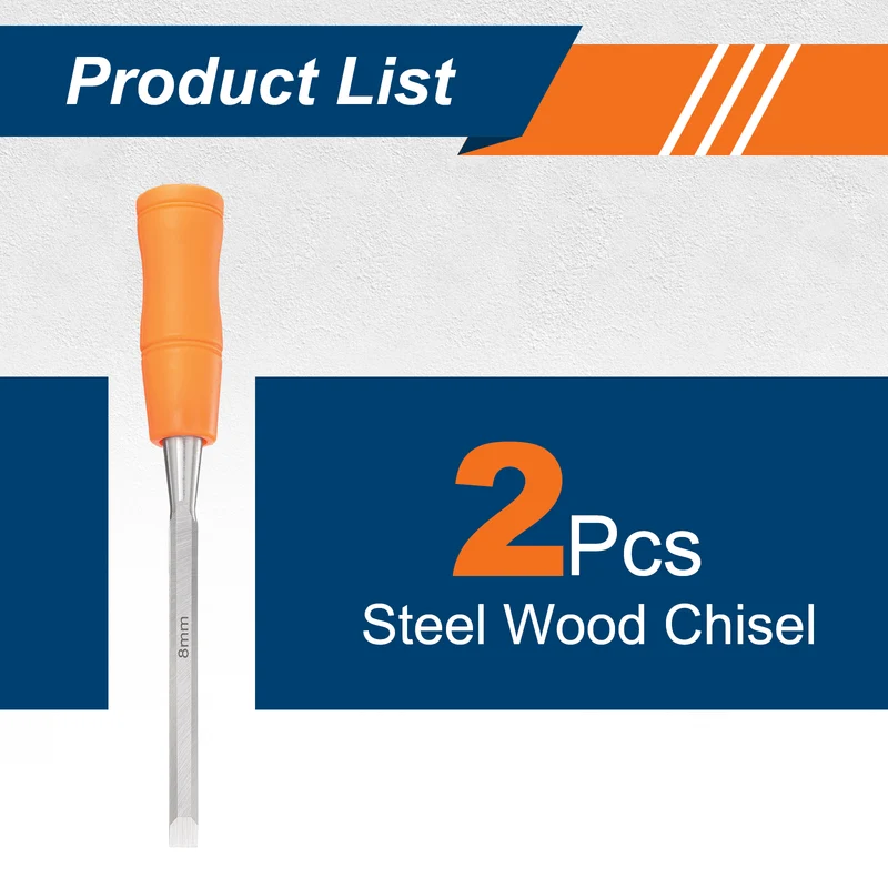 2pcs Wood Chisel 5/16" Beveled Edge Blade Wood Working Flat Chisel with Handle