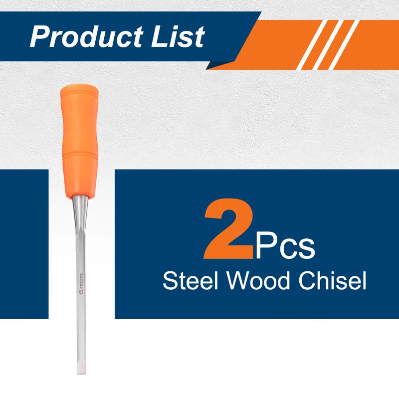 2pcs Wood Chisel 1/4" Beveled Edge Blade Wood Working Flat Chisel with Handle